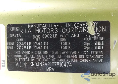 2015 Kia Soul from USA, damaged, VIN KNDJN2A21F7816474